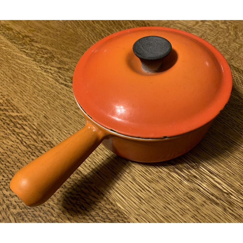 Vintage‎ Le Creuset  #16 Saucepan with Lid Flame Orange Hollow Handle